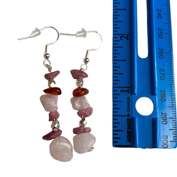 Rose Quartz and Tourmaline earrings - Picture 2 of 2